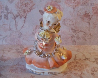 1950s Vintage Lefton Day of the Week Angel “Wednesday’s Child" with Spaghetti Trim Hand Painted K8281 Lefton Exclusives Japan