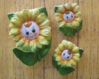 RARE FIND!! Vintage 1950s Ceramic Anthropomorphic Sunflower Wall