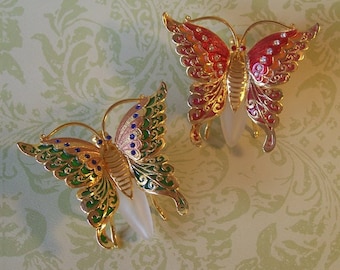 1980 Gorgeous Winged Butterfly Perfume Bottle Dispenser embellished with Crystals Your Choice Red or Green