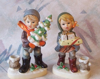 Christmas Girl and Boy Large Candle Holder Figurines from Napcoware Japan 8369
