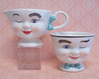 Vintage Limited Edition 1996 Baileys Set Sugar Bowl and Creamer Winking Face