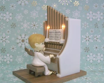 Charming Vintage Merrilite Electronic Musical Pipe Organ with Angel Musician and Candle Sticks that light up Plays 8 Christmas Songs