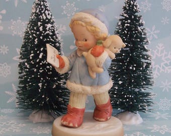1988 Enesco Memories of Yesterday Porcelain Figurine "I Hope Santa Is Home" 115010