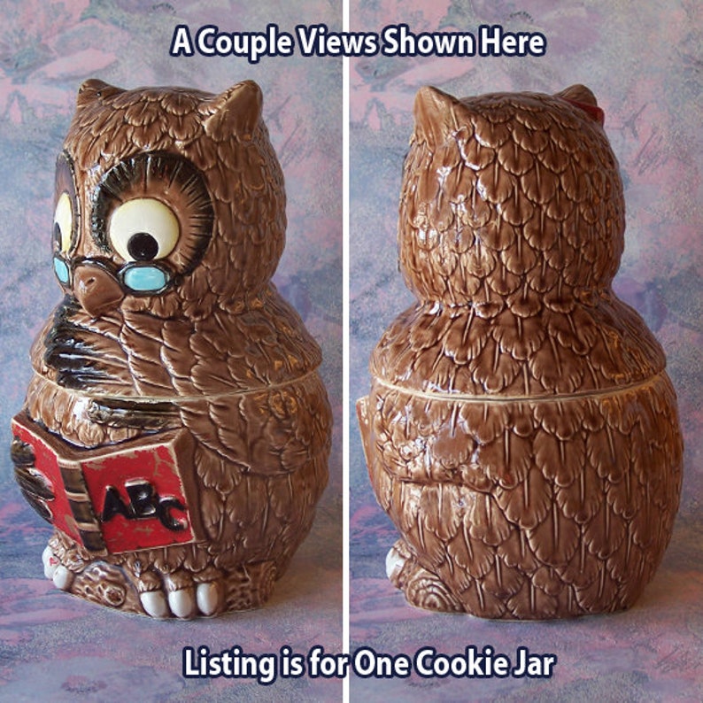 Vintage Wise Ceramic Owl Cookie Jar Reading a Book With Cold Etsy
