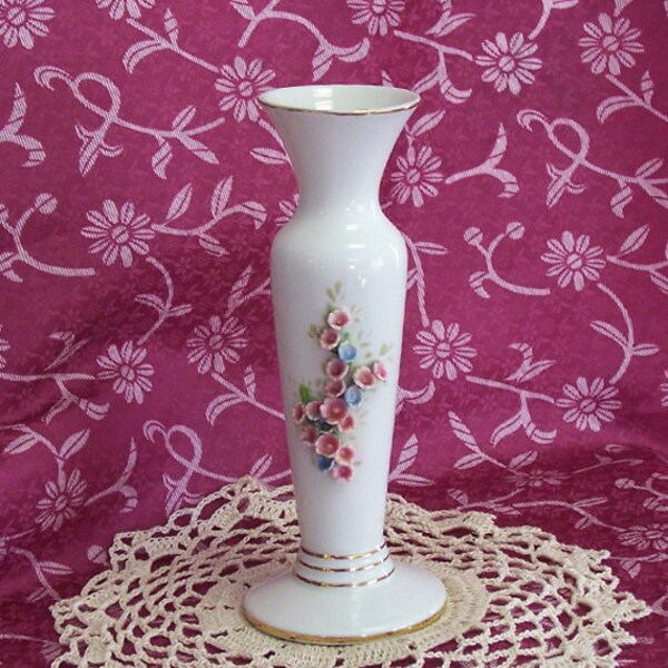 SALE Early Lefton Classic Applied Pink and Blue Floral Forget-Me-Nots Bud Vase