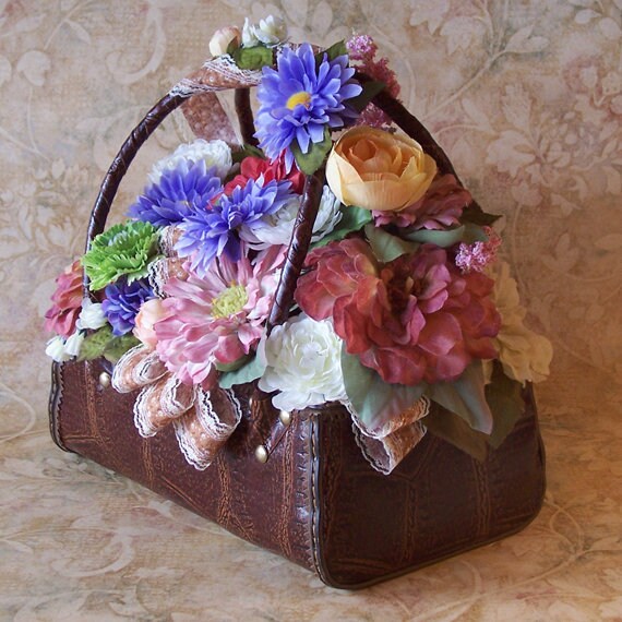 Colorful Floral Arrangement in a Faux Leather Purse Planter Etsy