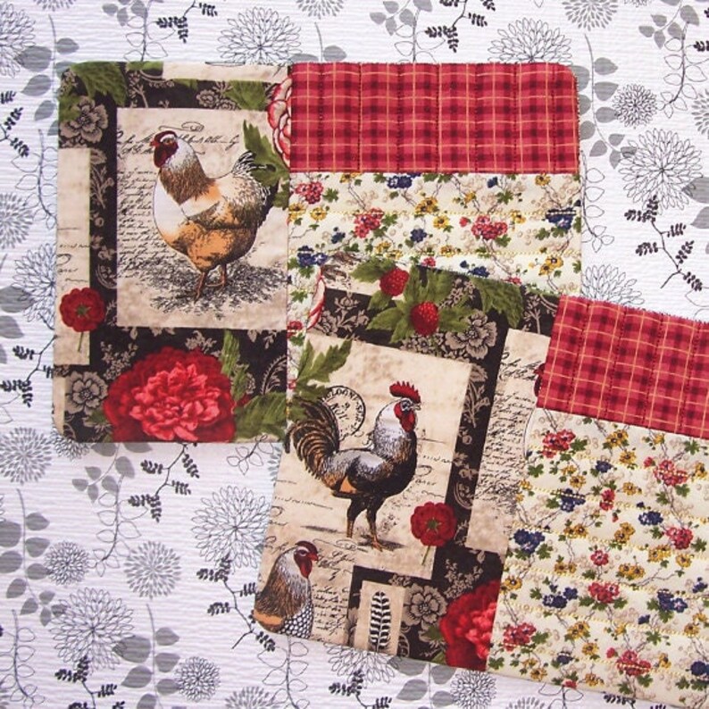 Snacks Rug Large Chickens and Flowers Fabric Snack Mat Mug Rug Set of 4 - Etsy