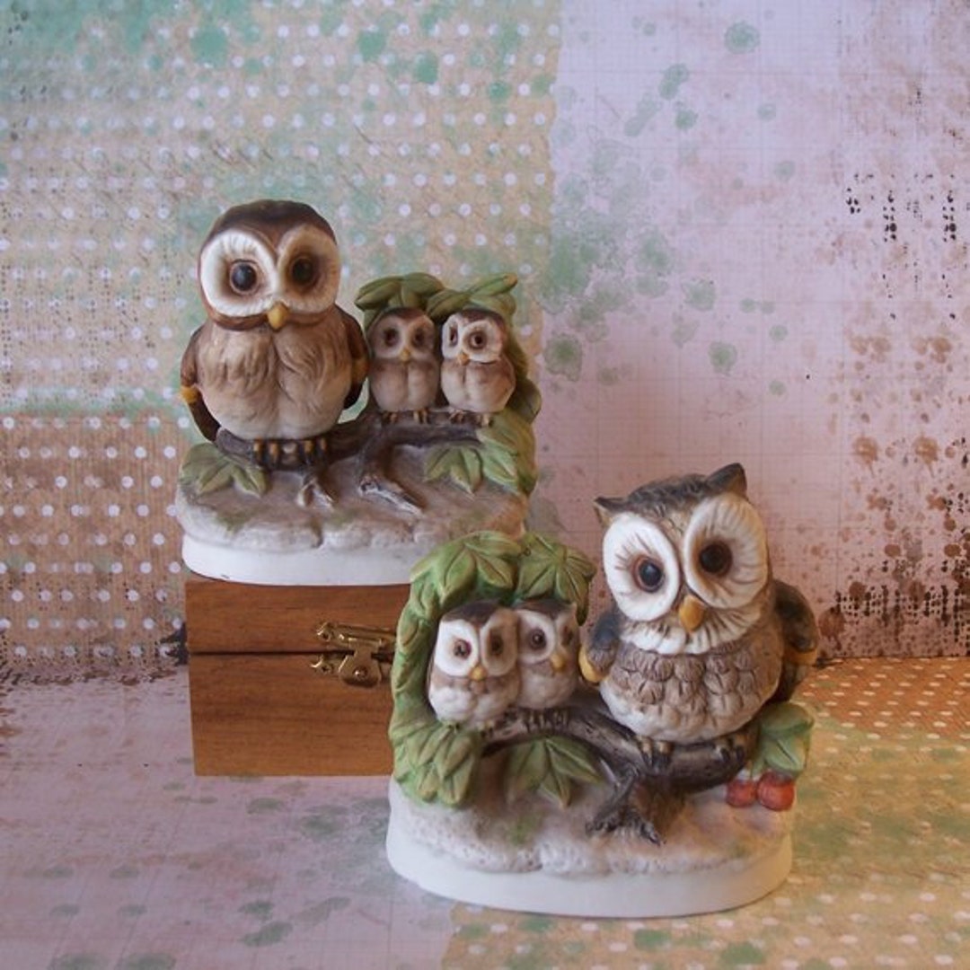 Pair of Vintage Homco Owl Figurines Etsy