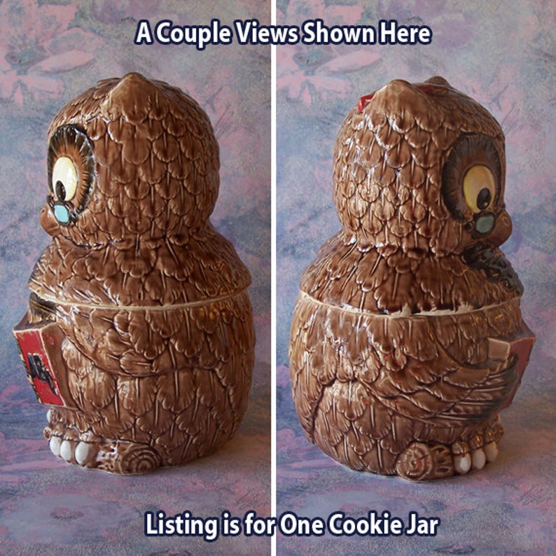 Vintage Wise Ceramic Owl Cookie Jar Reading a Book With Cold Etsy