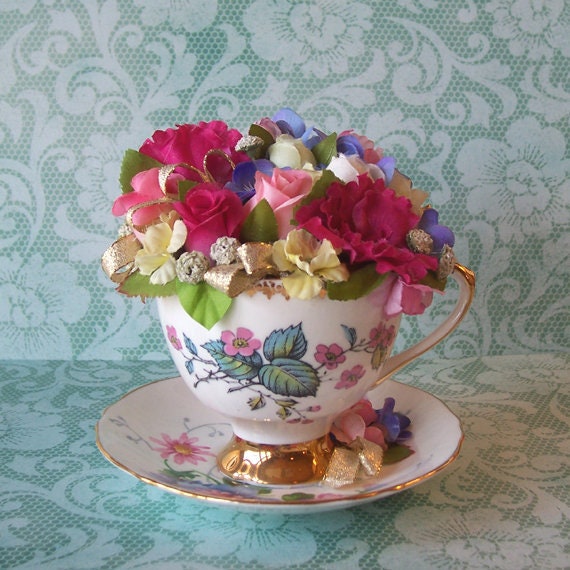 Beautiful Tea Cup and Saucer Floral Arrangement Etsy