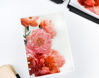 Pink Peony Planner Dashboard | Translucent Laminated Vellum for Discbound & A5 Six Ring Planners