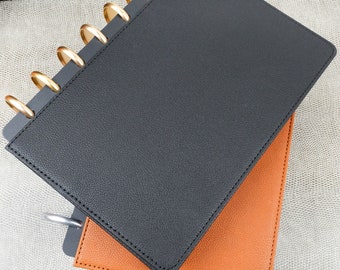 Vegan Leather Black Planner Cover for Discbound | Snap In