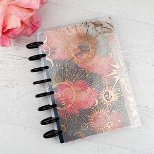 Celestial Discbound Planner Cover | Translucent Laminated Rose Gold Foil on Vellum