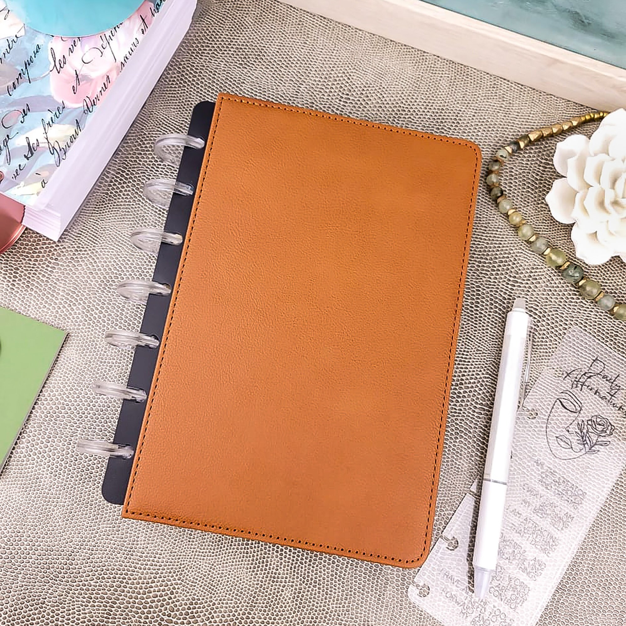 Vegan Leather Planner Cover Discbound Caramel Brown Etsy
