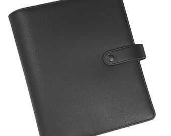 Discbound Leather Planner Cover | Disc Notebook Cover | Wrap Vegan Leather | Black