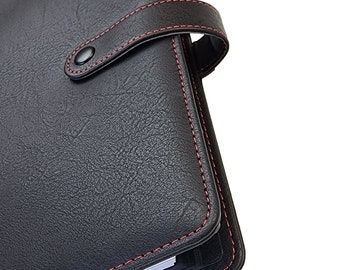 Discbound Planner Cover | Wrap | Vegan Leather | Black and Red