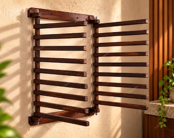 Walnut Wall Mounted Wooden Laundry Drying Rack: Foldable Bathroom Organizer Clothes Hanger Housewarming