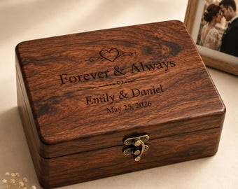 Personalized Wedding Memory Box, Custom Engraved Wooden Keepsake Gift for Couples