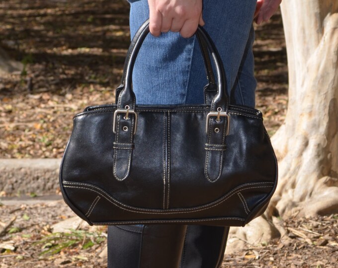Leather Handbag Hush Puppies Purse Black Leather Handbag Etsy