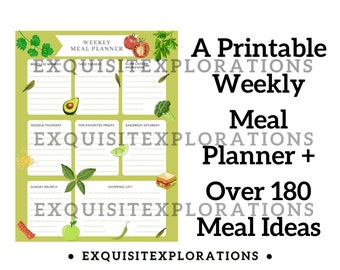 Printable Weekly Meal Planner with Over 180 Meal Ideas, Meal Planning Aid for Busy Families