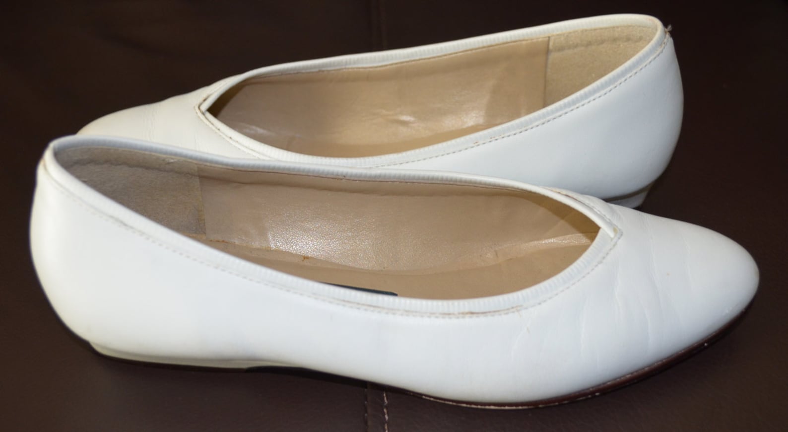White Flats Women's Shoes Size 4.5 White Leather Shoes | Etsy