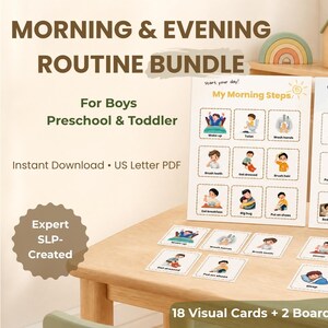 Toddler Visual Schedule for Boys, Morning Evening Routine Chart, Picture Cards for Speech Delay & Late Talkers (Printable PDF)