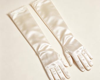 Vintage Satin Wedding Gloves, Lace Cuff, Multi-Length Bridal Accessories