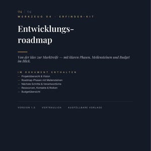 Entwicklungsroadmap Vorlage Startup | Gründer Roadmap Template | Von Idee bis Markteinführung | DOCX PDF Download