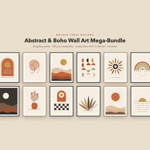 Boho Wall Art Printable Mega Bundle | 30 Abstract Art Print Set, Gallery Wall Set Digital Download | Neutral Wall Decor, 150 Files 5 Sizes image 1