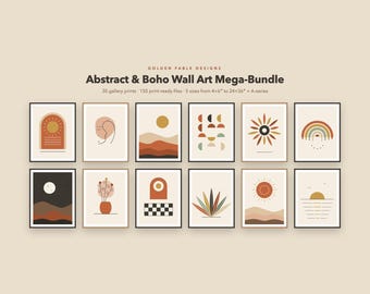Boho Wall Art Printable Mega Bundle | 30 Abstract Art Print Set, Gallery Wall Set Digital Download | Neutral Wall Decor, 150 Files 5 Sizes