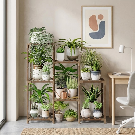 Tiered Wood Plant Stand, Multi-Level Ladder Shelf for Indoor Plants, Natural Wood Flower Display Rack, Corner Plant Stand Home Decor