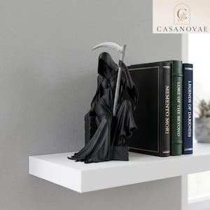 Grim Reaper Statue Figurine | Gothic Death Scythe Decor | Dark Fantasy Sculpture | Bookend Style Collectible Home Decor Gift
