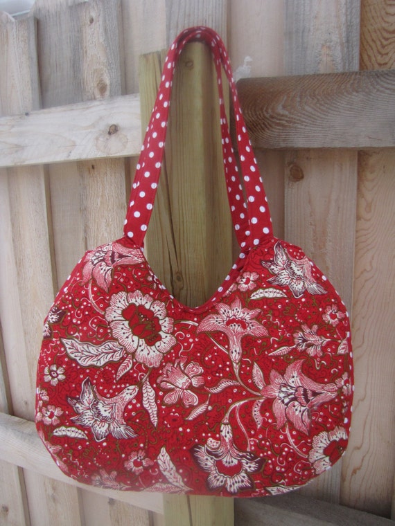 Items similar to Red Floral and Polka Dot Friendship Circle Bag on Etsy