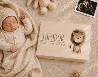 Scatola ricordo personalizzata per neonati con nome e dati di nascita | Scatola in legno dei ricordi | Regalo per nascita o battesimo | Scatola in legno per bambini | Nanalou