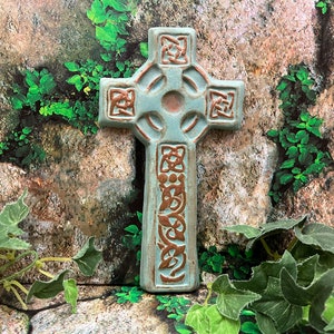 Handmade Celtic Cross with Celtic Knots Green Irish Cross