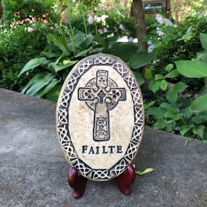 Failte Plaque Celtic Irish Gaelic Welcome St. Patrick's Day Ireland Christian Cross Wall Hanging Irish Catholic Home Housewarming