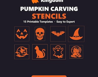 Pumpkin Carving Stencils Printable | 15 Halloween Templates Easy to Expert | Jack-o-Lantern Cat Bat Witch Skull | Instant Download PDF