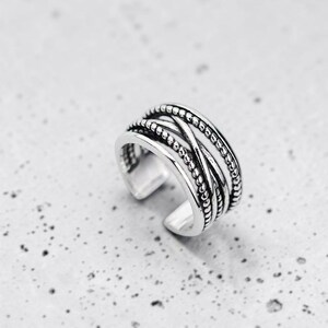Adjustable Vintage Silver Ring, Minimalist Open Band Ring, Boho Statement Ring, Stackable Everyday Jewelry, Adjustable Gift for Women