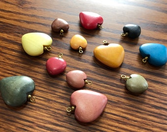 Wood Heart Pendants - Set of 10 in Assorted Colors