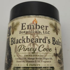 Blackbeard's Balm Men's Piney Cove Scented Beard Balm – Mango Butter, Argan Oil, Beeswax Conditioner