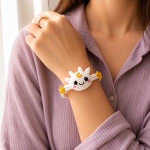 Crochet Bracelet Pattern, White Moon Dragon Braclet   | Amigurumi Dragon, Stars (PDF Download)