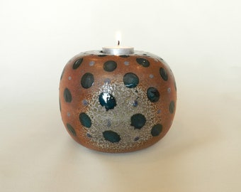 Soda Fired Dotted Tea Light Holder or Flower Vase