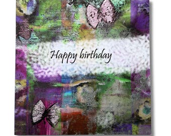 Colorful Birthday Card | Norwegian Fine Art Paper Greeting | Butterflies, Abstract Art