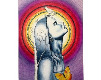 White Raven Art Card | Mystical Norwegian Fine Art Greeting (A5)