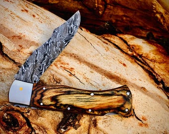 Giftful Handmade Engraved Damascus Folding Pocket Knife with Sharp Cutting edge, Camping, Hunting Knife for Men, Women, Groomsmen on wedding