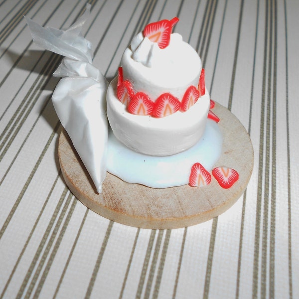 Miniature Two-Tiered Strawberry Cake Prep Board