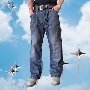 Calça jeans oversized estilo vintage, tamanho 36, perna longa, anos 2000.