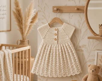 Crochet Baby Dress Pattern | Textured Stitch, Button-Front Gown (PDF)