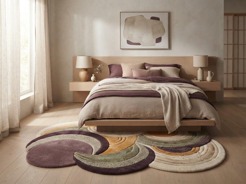 Light Neutral Rug Hand-tufted Wool Area Rug, Modern Abstract Wave Pattern, Neutral Tones ...