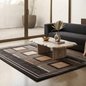 Hand-Tufted Wool Area Rug Geometric Pattern Handmade Rug for Living Room, Bedroom, Office & Home Floor Décor